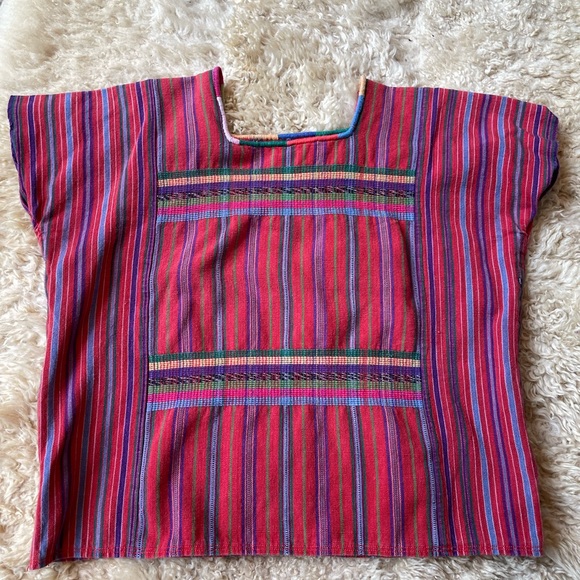 Vintage Tops - Vintage handwoven red striped cotton top
